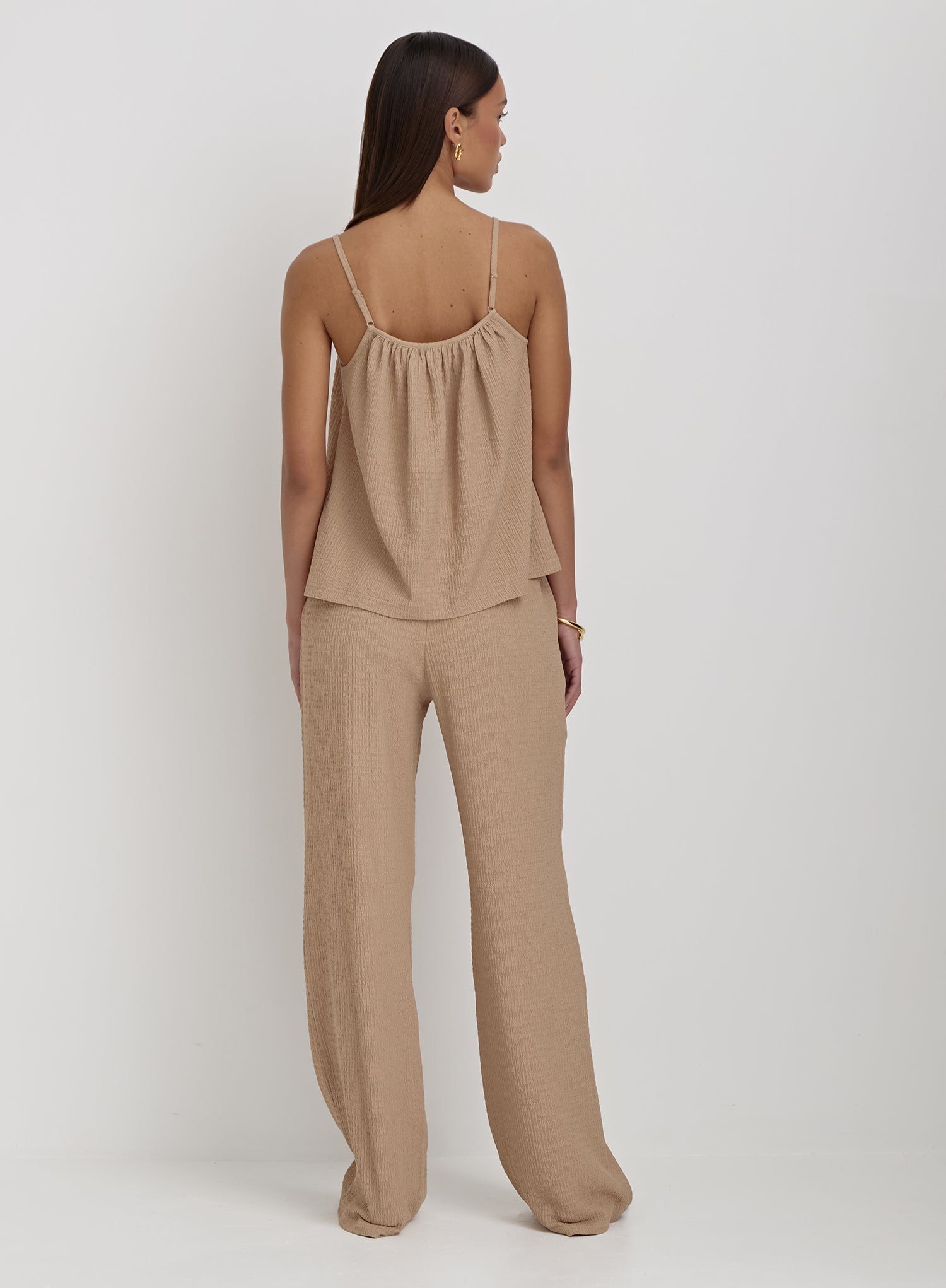 Camel Textured Wide Leg Trouser